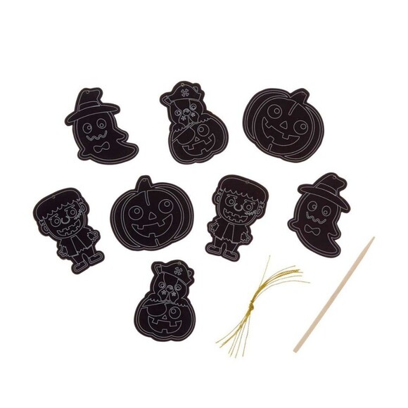 Halloween Scratch & Reveal Activity 8 Count Cards Strings 1 Stick Ghost Pumpkin - Picture 2 of 8